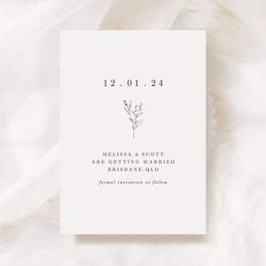 Floral Save the Date Template, Wedding Announcement for Rustic Wedding, Minimalist Boho Save the Date Card,  Bouquet Set