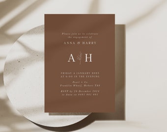 Boho Engagement Uitnodiging Sjabloon, Afdrukbare Koperen Uitnodiging voor Verlovingsfeest, We're Verloofd Afdrukbare Uitnodiging, Verliefde Set