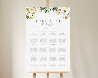 Floral Wedding Seating Plan, Printable Seating Chart Template, Table Seating for Garden Wedding, Wedding Signs, Floral Set