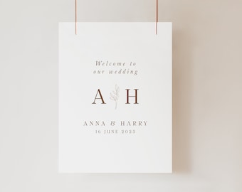 Welkomstbord voor Boho-bruiloft, modern bruiloft welkomstbord, receptieteken voor rustieke bruiloft, afdrukbare bewegwijzering, verliefde set