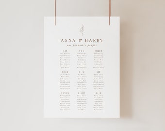 Boho Wedding zitplaatsen plan, zitplaatsen grafiek sjabloon voor rustieke bruiloft, afdrukbare receptie bewegwijzering, bruiloft tekenen, verliefd set