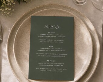 Wed Menu Template Modern Wedding, Editable Wedding Placed Cards, Dinner Menu Wedding for Instant Download, Green Templates Wedding JADE SET