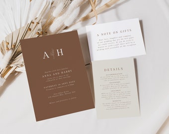 Afdrukbare bruiloft sjabloon voor Boho bruiloft, huwelijksuitnodiging voor minimalistische bruiloft, bewerkbare koperen uitnodigingsset, verliefde set