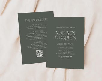 Uitnodiging bruiloft sjabloon, bruiloft uitnodiging minimalistisch, modern uitnodigen, afdrukbare sjabloon huwelijksuitnodiging, instant download, JADE SET