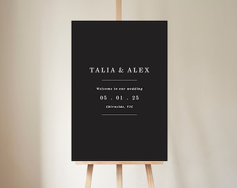 Modern Black Welcome Sign, Wedding Sign for Minimalist Wedding, Wedding Welcome Reception Sign, Editable Template, Ebony Set