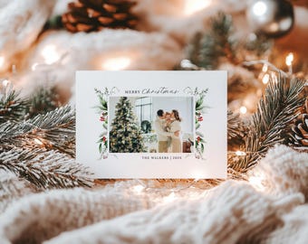 Gepersonaliseerde kerstfotokaart, bewerkbare kerstkaartsjabloon, kerstfamiliefoto afdrukbaar, minimalistische vakantie, direct downloaden,