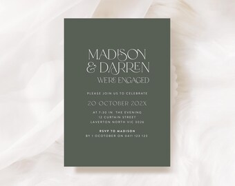 Verlovingsuitnodiging, verloving nodigt sjablonen uit, groene aankondiging verloving, moderne huwelijksuitnodiging, Instant Download, JADE SET