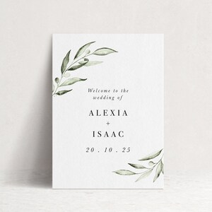 Greenery Wedding Welcome Sign, Watercolour, Printable Template, Wedding Signs, Olive Branch Set image 5