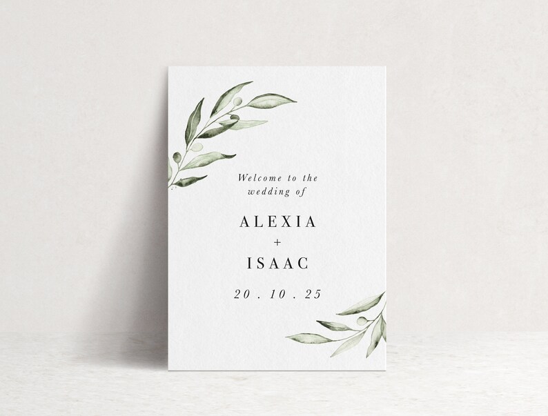 Greenery Wedding Welcome Sign, Watercolour, Printable Template, Wedding Signs, Olive Branch Set image 5