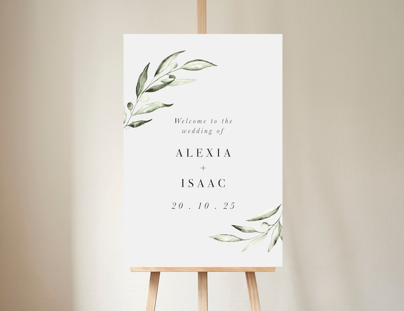 Greenery Wedding Welcome Sign, Watercolour, Printable Template, Wedding Signs, Olive Branch Set image 4