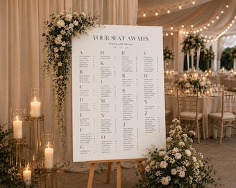 Modern Alphabetical Seating Chart, Wedding Seating Plan, Printable Template, Wedding Signs, Lovely Set