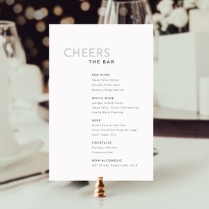 Carta de bebidas para boda moderna, Menú de bar para boda minimalista, Cartel de bebidas imprimible, Menú de boda editable para bar, Set romántico