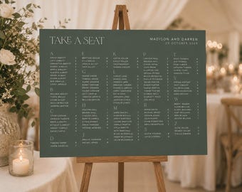 Alphabetical Seating Chart Template, Tables Seating Plan for Modern Wedding, Minimalist Seated Sign, Table Plan Instant Download, JADE SET