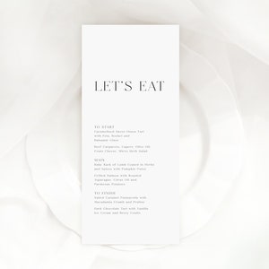 Menu weselne na minimalistyczne wesele, karta menu na nowoczesne wesele, szablon menu kolacji do druku, menu weselne, zestaw Ever After