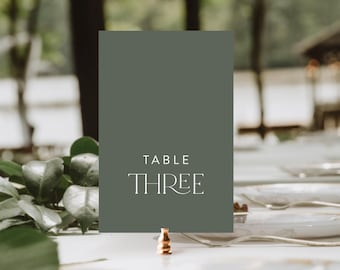 Sjabloon voor modern wo-tabelnummer, tabelnummer voor bruiloftstafel, minimalistische bruiloftsjablonen, groene wo-borden direct downloaden, JADE SET