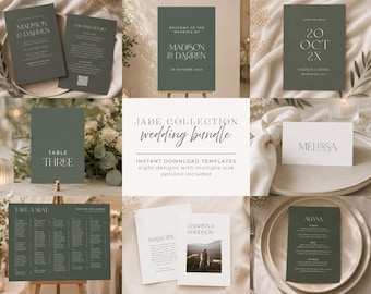Invites Templates Wedding, Editable Modern Wed Printable, Wedding Stationery Bundle Template Set, Instant Download Stationery Set, JADE SET