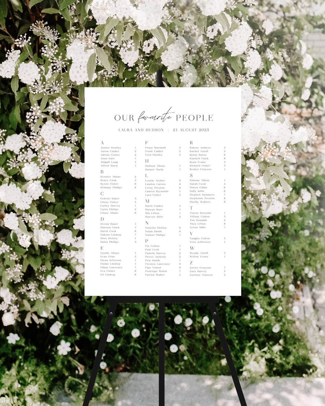 Alphabetical Seating Chart for Minimalist Wedding, Modern Wedding ...