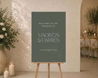 Letrero de bienvenida minimalista para bodas, póster de bienvenida para bodas modernas, plantilla de letrero de bienvenida, descarga instantánea de plantilla Canva, JADE SET