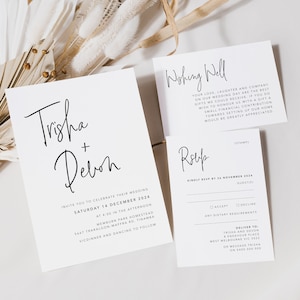 Invitación de boda minimalista para boda moderna, invitación de boda imprimible simple, plantilla de invitación editable, conjunto de amor dulce
