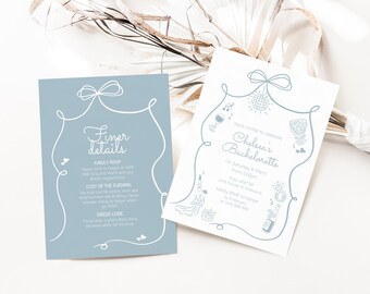 Sjabloon handgetekende vrijgezellenuitnodiging, blauwe kippen nacht uitnodigen, uitnodiging printables instant download, vrijgezellenfeest, MILLIE