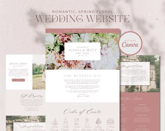 Spring Floral Wedding Website, Editable Canva Template, RSVP Website Wedding, Romantic Pink Theme, Instant Download, BRIAR design