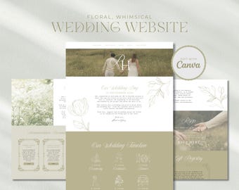 Sjabloon bruiloft website, bewerkbare canva-trouwsite, grillige groen bruiloft, DIY bruiloft sjabloon, instant download, WILDFLOWER ontwerp