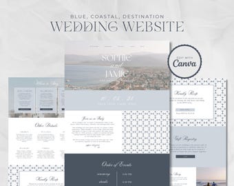 Destination Wedding Website Template, Editable Canva Template, Coastal Blue Wedding, Travel Wedding Website, Instant Download, CAPRI design