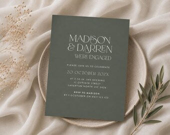Engagement Invitation, Engagement Invites Templates, Green Announcement Engagement, Modern Wedding Inviting, Instant Download, JADE SET