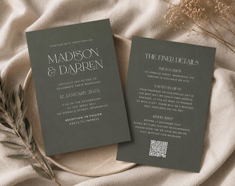 Invites Wedding Template, Wedding Invite minimalistic, Modern Invite, Wedding Invitation Printable Template, Instant Download, JADE SET