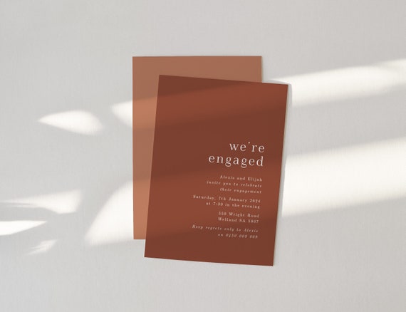 Terracotta Modern Engagement Invitation, Boho Invitation for Engagement Party, Minimalist Printable Template, Clay Set
