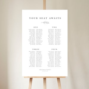 Bloemen bruiloft zitplaatsen plan, zitplaatsen grafiek sjabloon voor Boho Wedding, afdrukbare tafel zitplaatsen, minimalistische bruiloft tekenen, boeket set