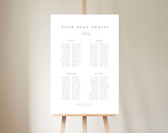 Plan de asientos de boda floral, plantilla de tabla de asientos para boda boho, asientos de mesa imprimibles, letreros de boda minimalistas, conjunto de ramos