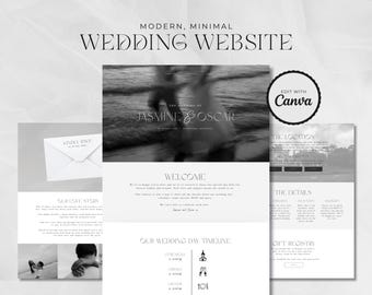 Sjabloon voor moderne bruiloftwebsite, sjablonen voor Canva-websites, minimale bruiloft bewerkbare website, instant download, WREN-ontwerp