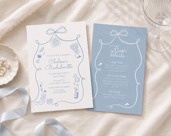 Hand Drawn Bachelorette Invitation Template, Blue Hens Night Invite, Instant Download Printables Invitation, Bachelorette Party, MILLIE