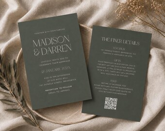 Plantilla de invitación de boda, plantilla de invitación de boda en Canva, invitación moderna, plantilla de invitación de boda imprimible, descarga instantánea, JADE SET
