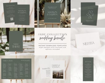 Uitnodigingen sjablonen bruiloft, bewerkbare moderne wo afdrukbare, bruiloft briefpapier bundel sjabloon set, instant download briefpapier set, JADE SET