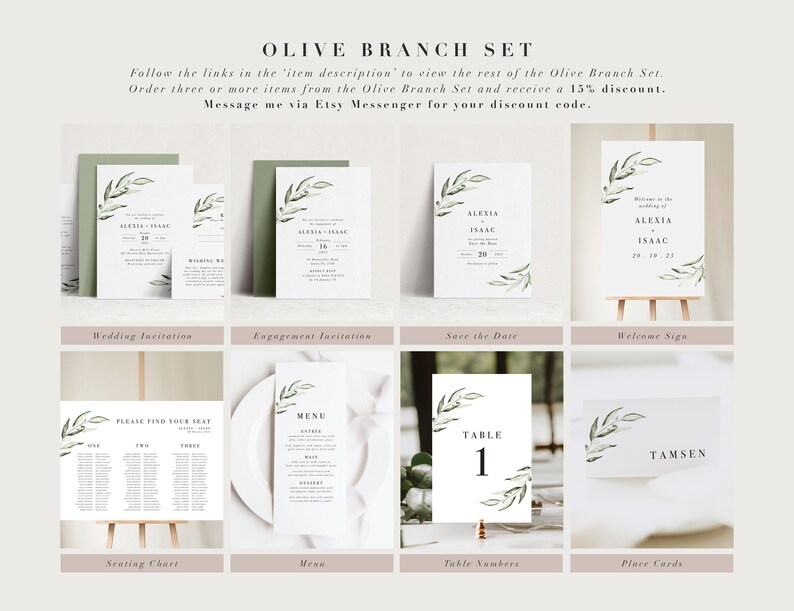Greenery Wedding Welcome Sign, Watercolour, Printable Template, Wedding Signs, Olive Branch Set image 3