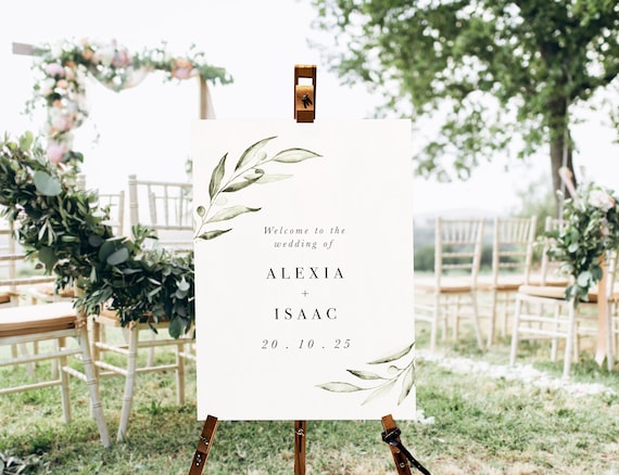 Greenery Wedding Welcome Sign, Watercolour, Printable Template, Wedding Signs, Olive Branch Set