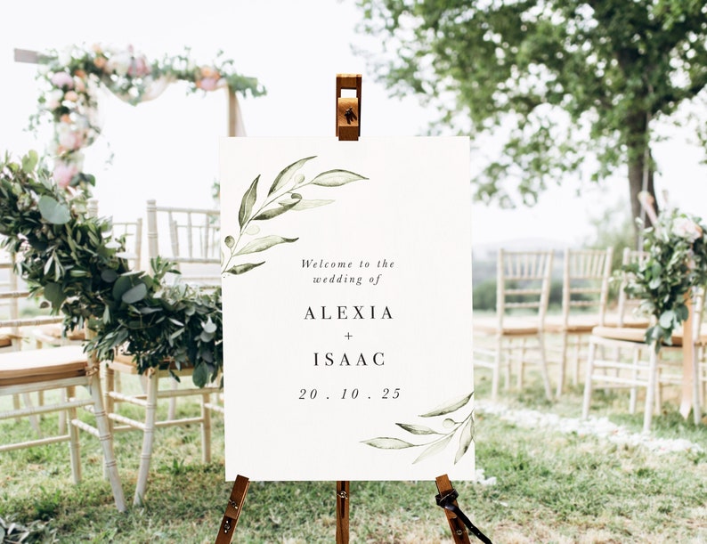 Greenery Wedding Welcome Sign, Watercolour, Printable Template, Wedding Signs, Olive Branch Set image 1