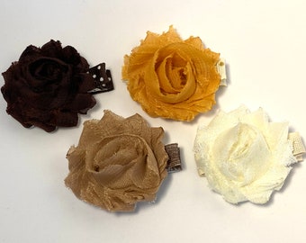 Mini Hair Clip, 1 1/2" Shabby Chic Chiffon Flower, Toddler Hair Clip, Hair Accessory, Hair Bow, Chiffon Flower, Brown, Baby Girl Accessory