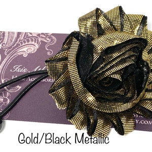 Ponytail Holders, 2 1/2 Shabby Chic Flower, Elastics, Silver, Gold, Black Metallic, Hair Elastic, Floral Hair Accessory, Glittery image 3