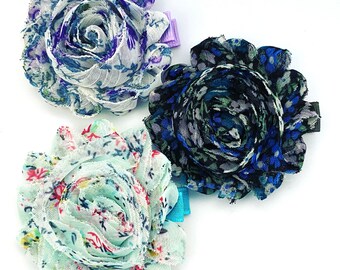 Hair Clip, Floral Blues, 2 1/2" Shabby Chic Chiffon Flower, Hair Clip, Hair Accessory, Hair Bow, Chiffon Flower, Florals, Blue