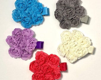 Hair Clip, Mini Shabby Chic Flowers, Hair Accessory, Hair Bow, Chiffon Mini Flower, Hairclip