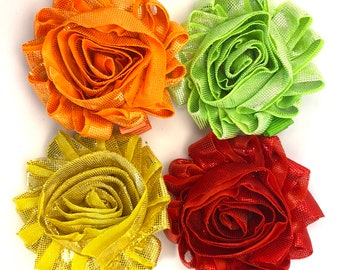 Hair Clip, Yellow, Orange, Green, Red Metallic, 2 1/2" Shabby Chic Chiffon Flower, Hair Clip, Hair Accessory, Hair Bow, Chiffon Flower, Bold