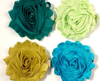 Hair Clip, Greens, 2 1/2" Shabby Chic Chiffon Flower, Hair Clip, Hair Accessory, Hair Bow, Chiffon Flower