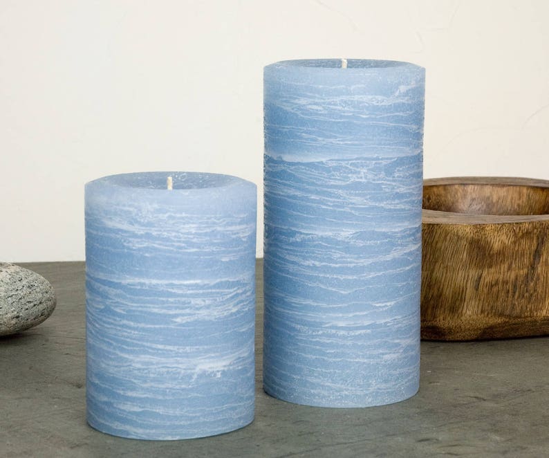 Sky Blue Candle Rustic Pillar Light Nautical Image 0