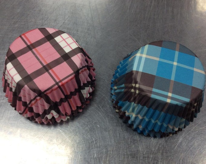 Tartan Plaid Cupcake Liners, Pink Plaid Liner, Blue Plaid Liner