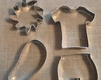 Fun in the Sun Cookie Cutters, Set of 4, T-shirt, sun, flip flop, swim trunks