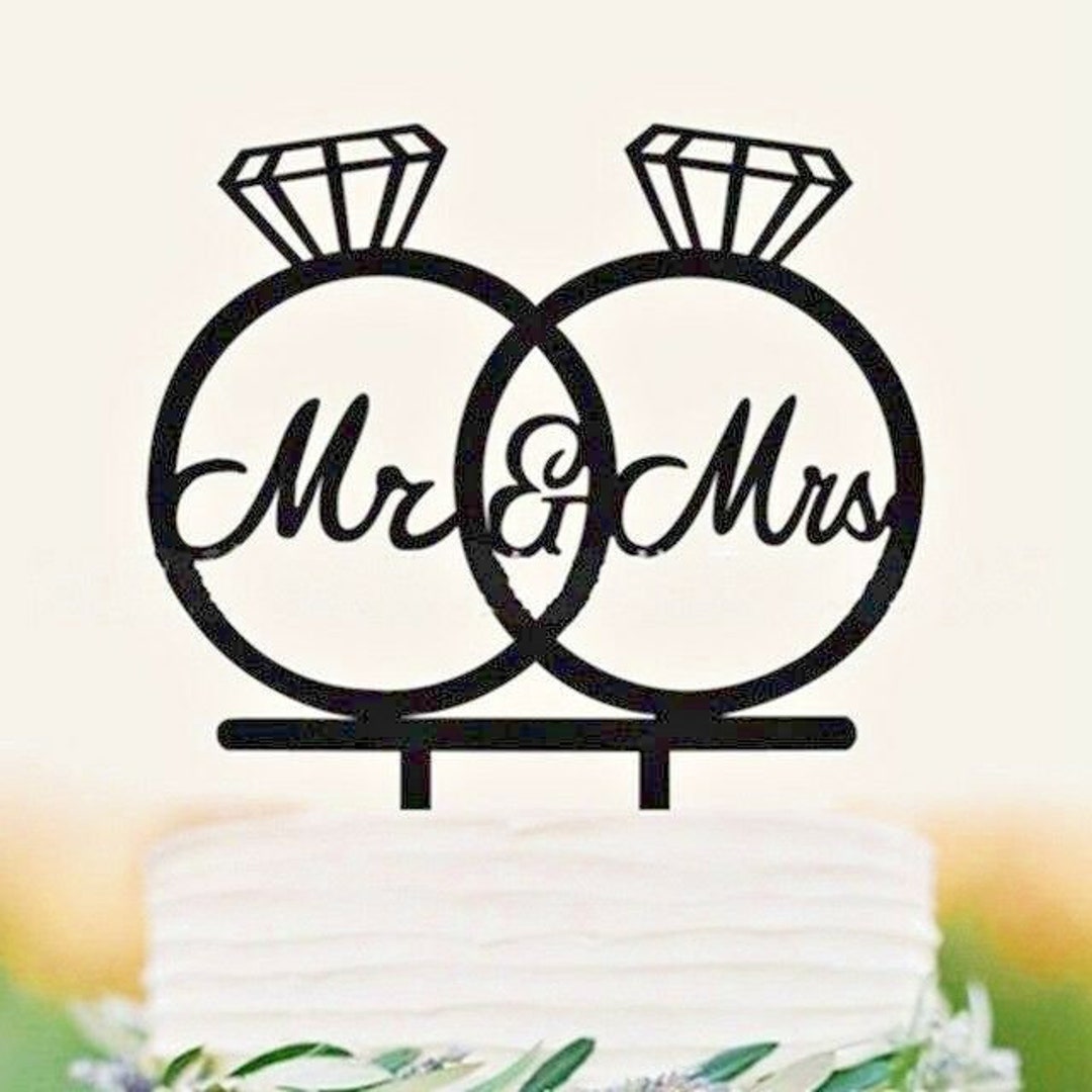 Mr & Mrs in Diamond Rings Cake Topper Black Acrylic Etsy