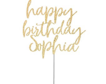 Happy Birthday Cake Topper, Glitter Cake Topper,Happy Birthday Topper, Birthday Party Decor, Gold Glitter Birthday Topper, Celebrate, Custom